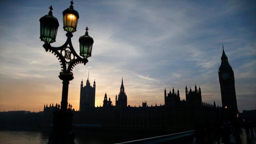 The Palace of Westminster at dusk