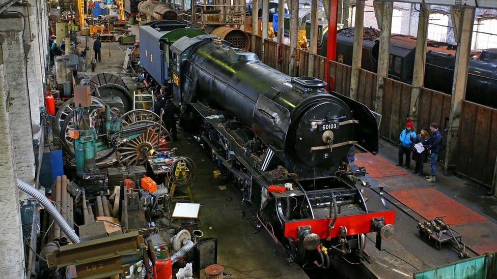 Work on the Flying Scotsman at the Bury site