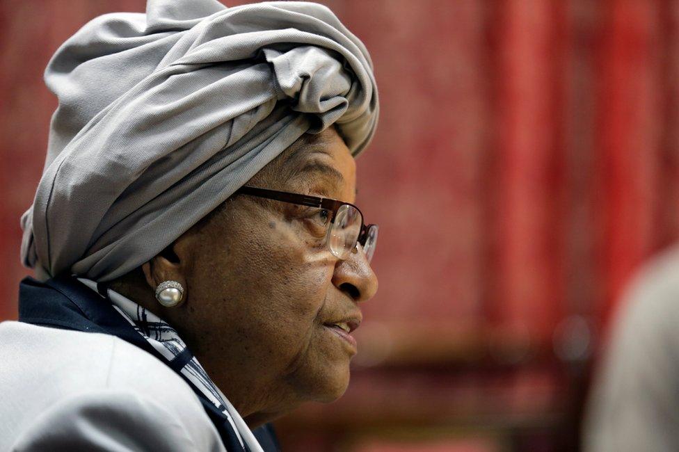 Liberia's President Ellen Johnson Sirleaf speaks during a news conference at the presidential palace in Monrovia, Liberia October 12, 2017