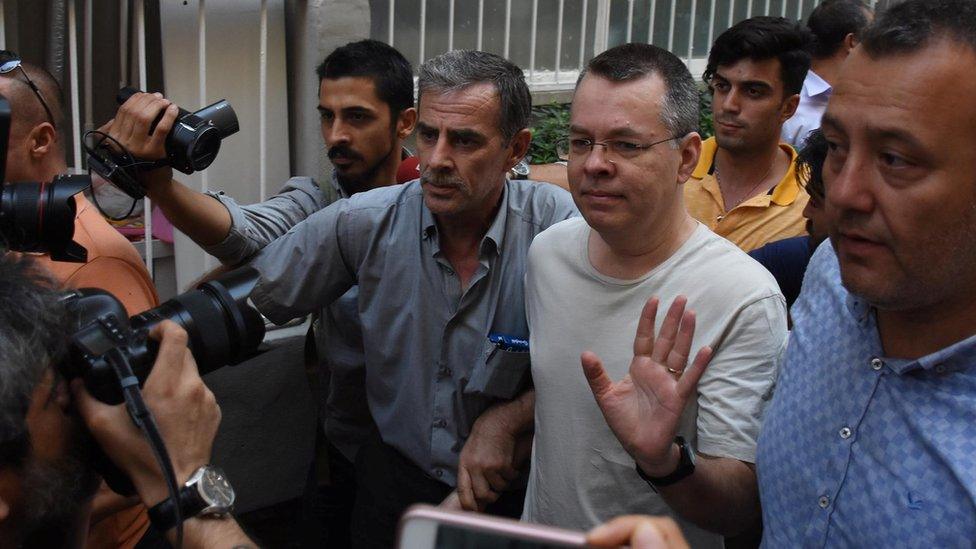 US pastor Andrew Brunson arrives at his home after being released from prison in Izmir, Turkey July 25, 2018