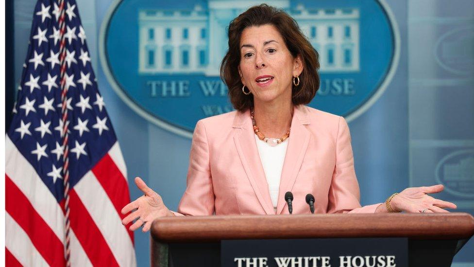 US Commerce Secretary Gina Raimondo speaks during the daily press briefing at the White House on September 06, 2022 in Washington, DC. Secretary Raimondo spoke on the recent passage of the CHIPS and Science Act of 2022, legislation to encourage the construction of microprocessor manufacturing facilities in the United States.