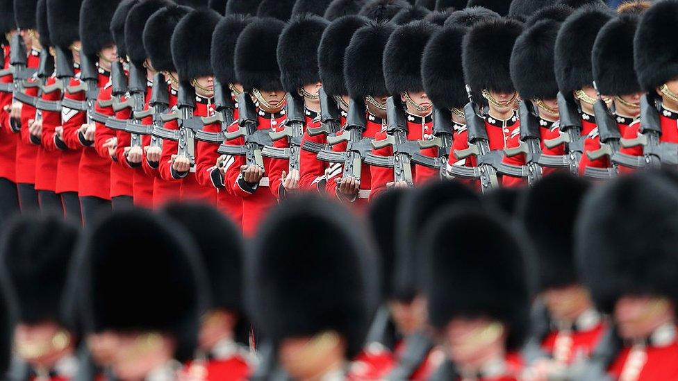 Troops march during the Colonel's Review