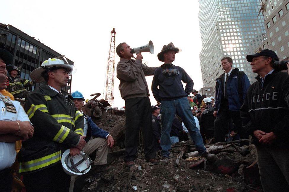 George W Bush with megaphone