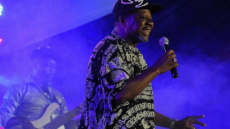 Congolese musician Papa Wemba on stage in Nairobi, Kenya, in 2014