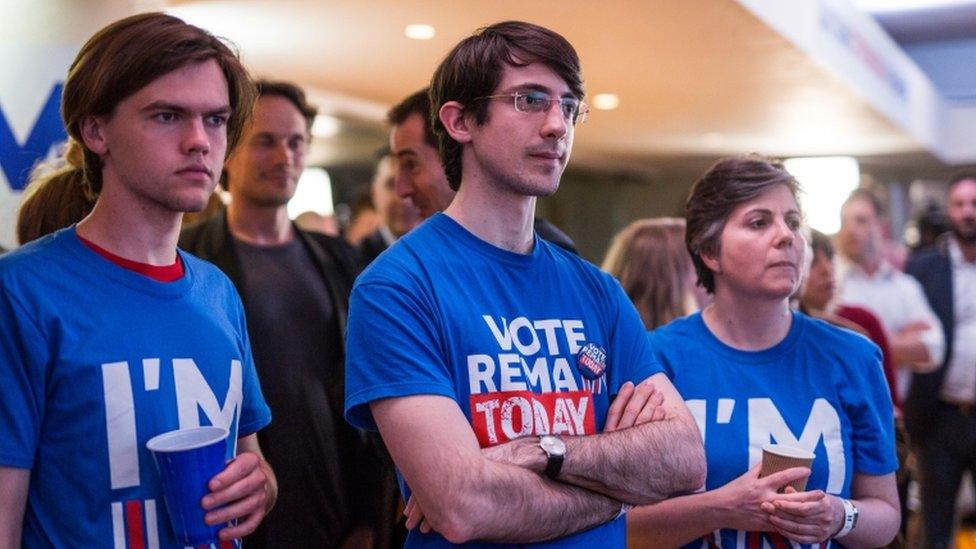 Young supporters of the Remain campaign