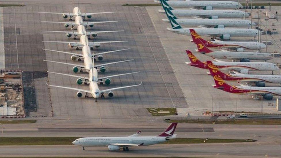 Cathay Dragon aircraft taxiing in Hong Kong