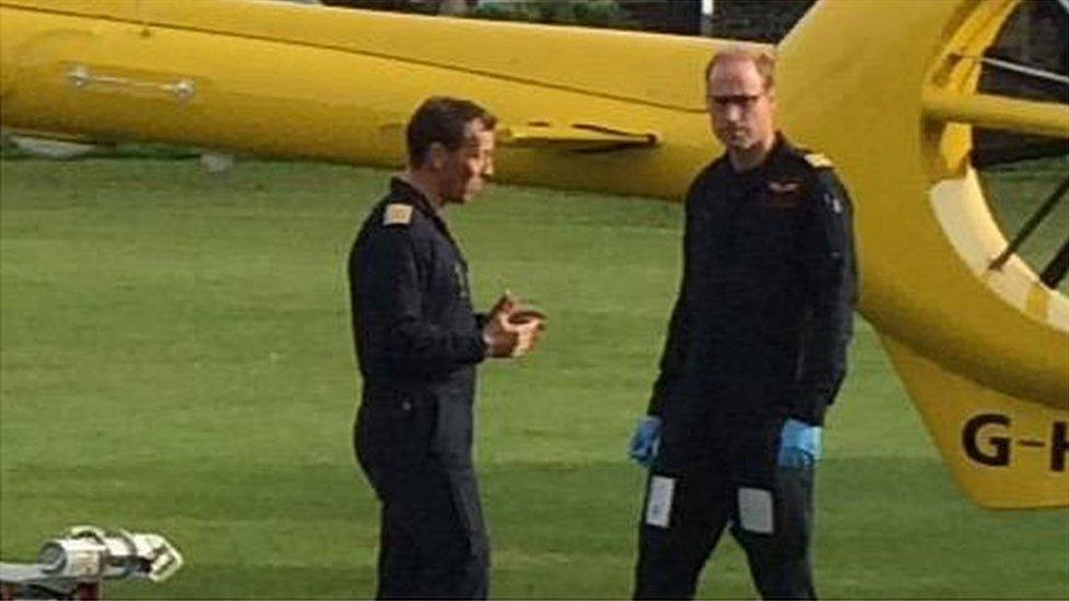 Duke of Cambridge attends to girl in Linslade, Leighton Buzzard