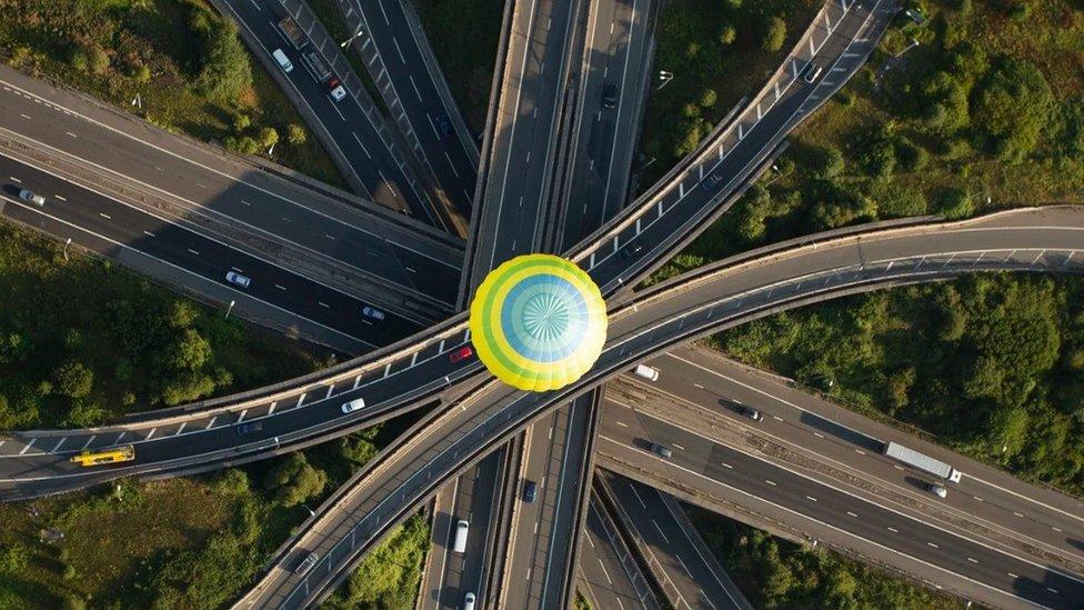 Hot air balloon above Almondsbury Interchange