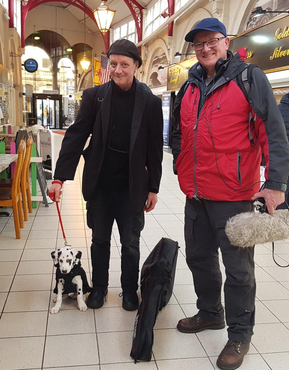 John Casey, dog Moby and BBC Radio Scotland's Mark Stephen