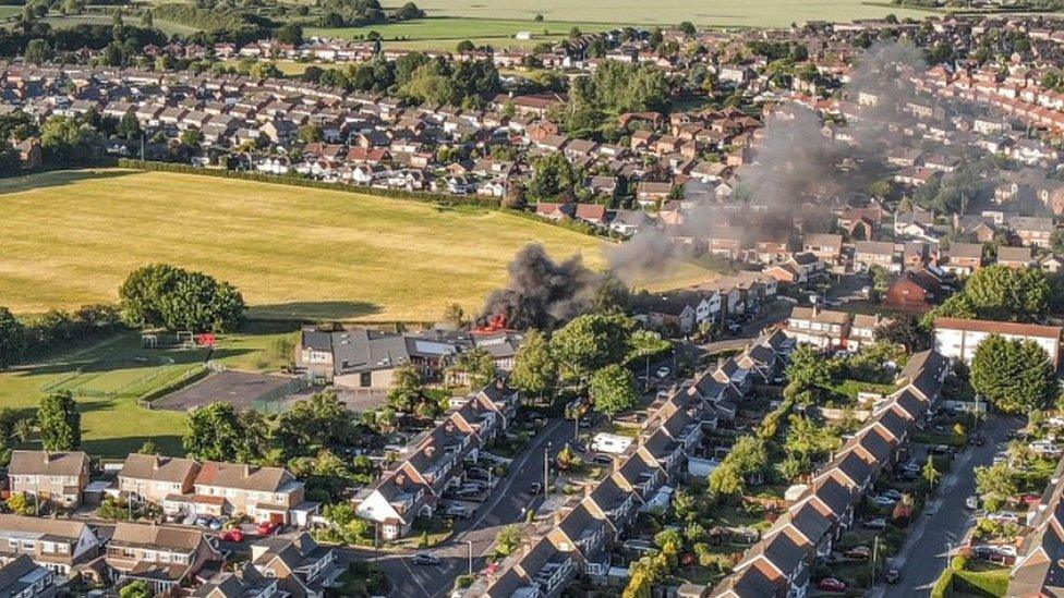 Drone footage of a building on fire