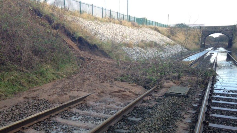 Landslip and flooding on the railway line near Aspatria