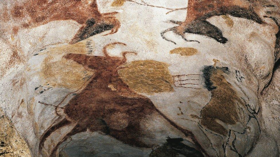 Cave paintings of aurochs, horses and deer