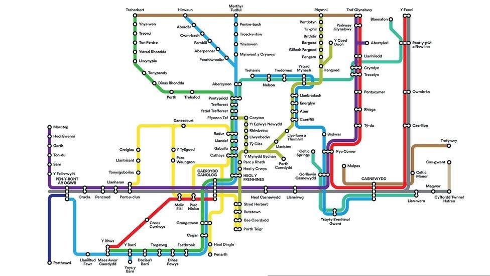 Map o gynllun Metro De Cymru