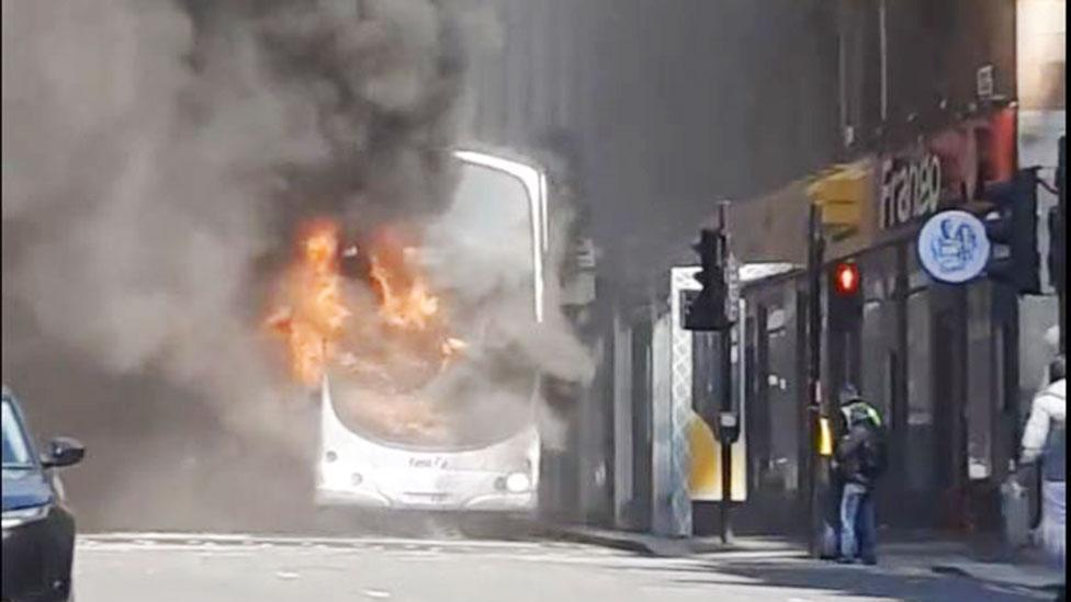 Bus fire in Renfield Street