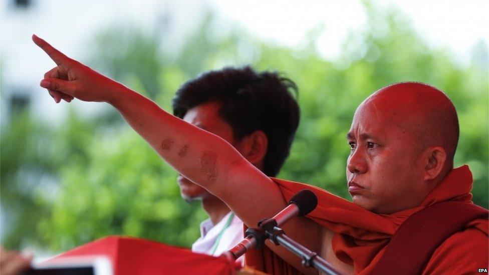 Nationalist Buddhist monk Wirathu during a rally, 30 August