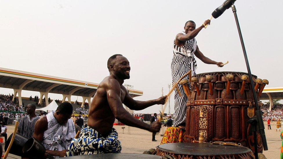 A drummer at work at the swearing-in ceremony of Ghanaian new president, Nana Akufo-Addo.