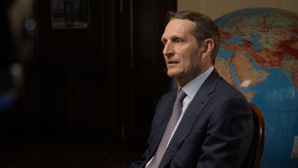 Sergei Naryshkin, Director of Russia’s Foreign Intelligence Service speaks to Steve Rosenberg