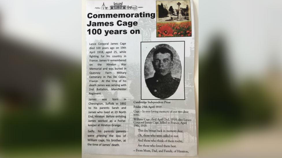 Leaflet commemorating soldier