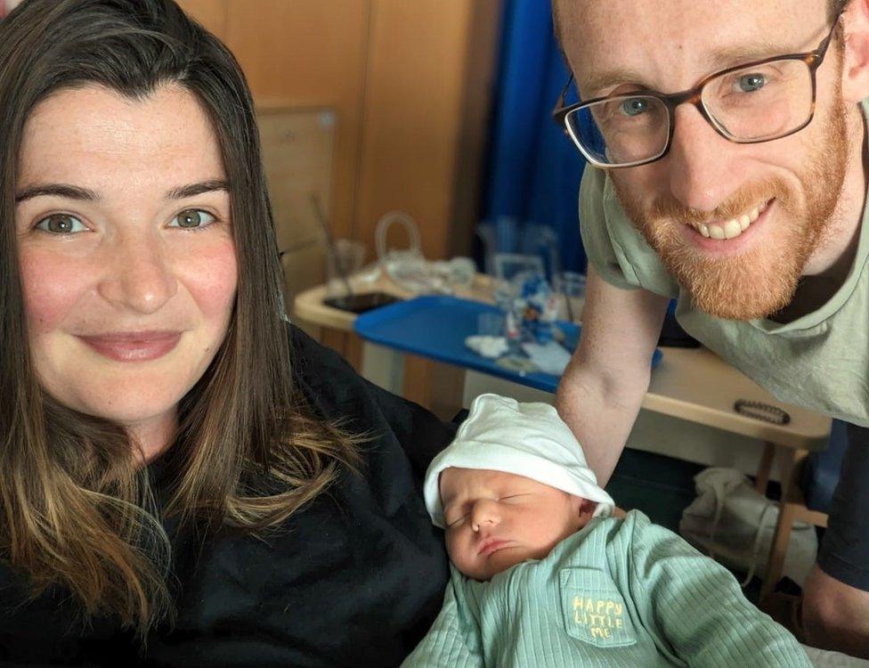 BBC producer Claire McAllister with partner John after the birth of baby Christopher