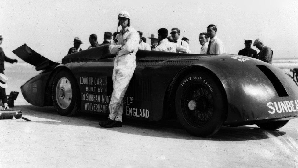 Major Henry Segrave with Sunbeam 1000hp at Daytona Beach in Florida