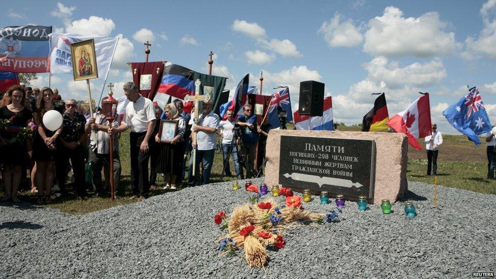 Ceremony at site of Malaysia Airlines flight MH17 plane crash near village of Hrabove, Ukraine, 17 July 2015