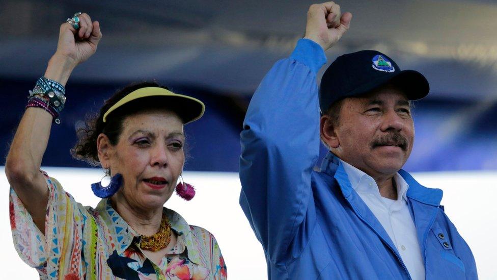 Nicaraguan President Daniel Ortega and his wife, Vice-President Rosario Murillo during an event in Managua, on 29 August 2018