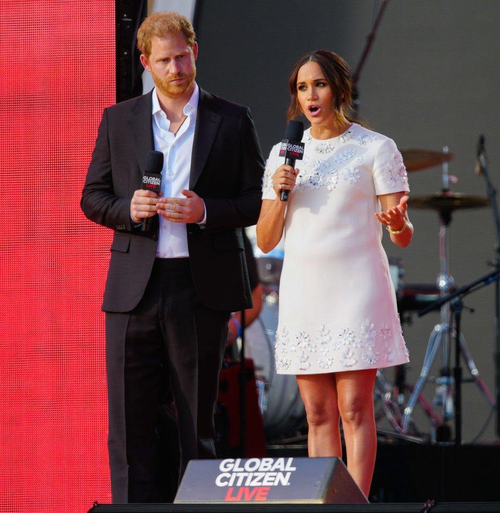 Duke and Duchess of Sussex on stage in New York