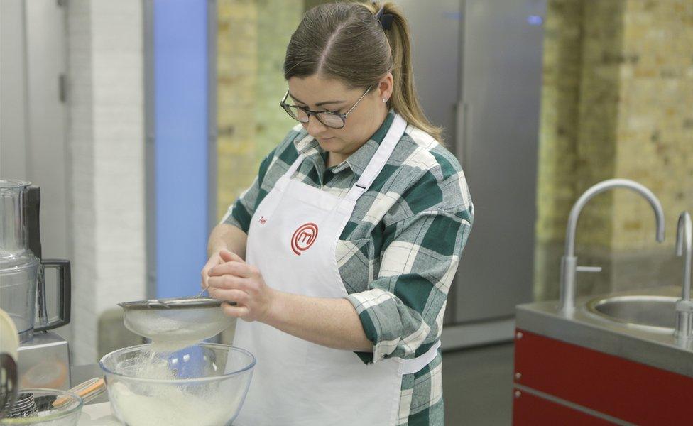 Terri Fearon cooking in the MasterChef kitchen