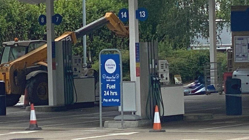 JCB forklift at scene of ram-raid at Bar Hill Tesco