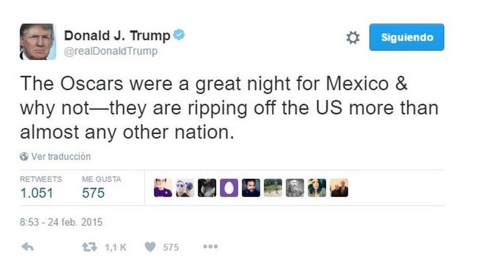 Tweet by Donald Trump criticising Mexico for "ripping off" the US.