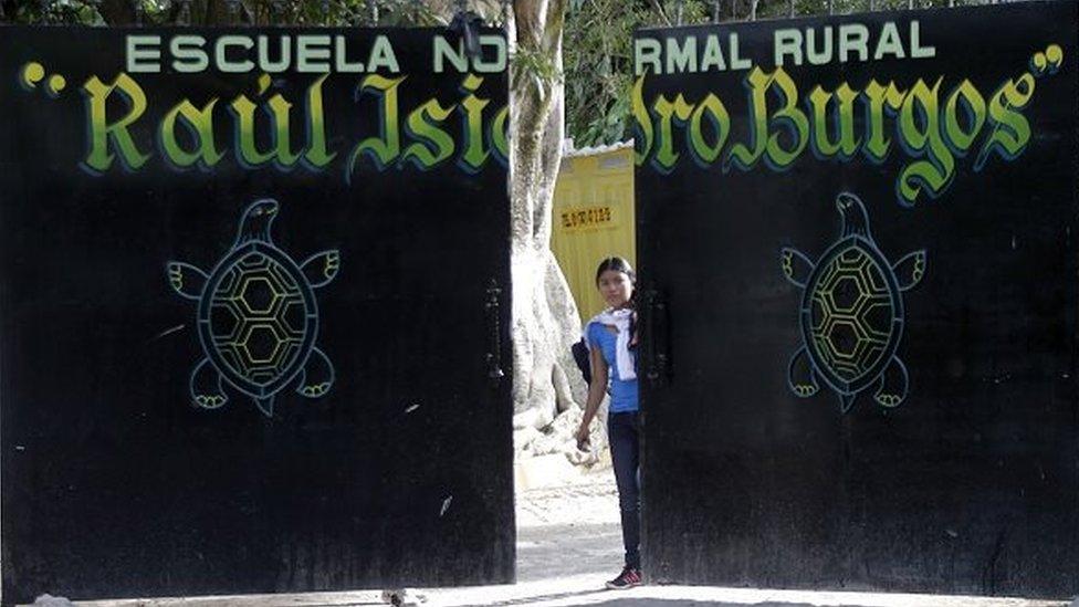 The gate to the Raul Isidro Burgos school in Ayotzinapa on 7 November, 2014