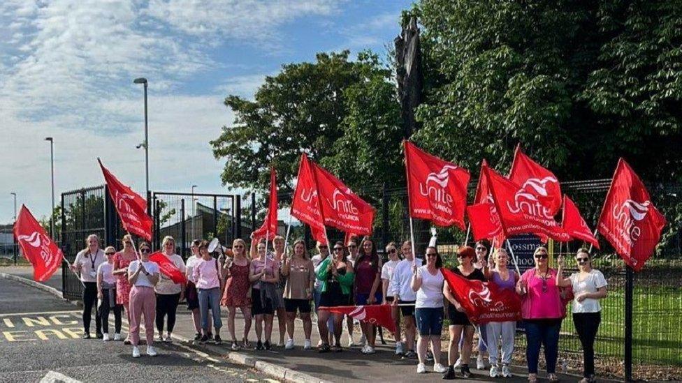 Strikers outside Rossmar Special School in Limavad