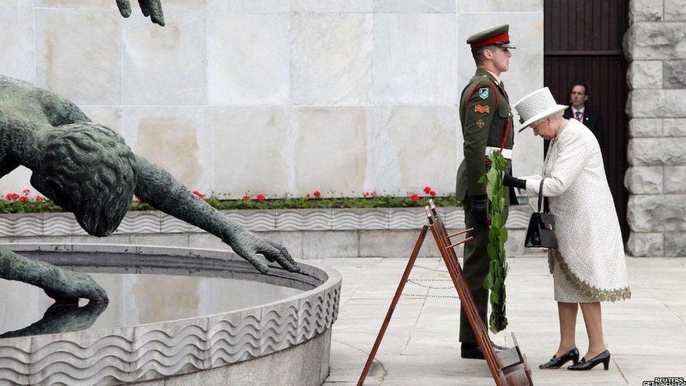 A moment of reflection, during her visit to Ireland in May 2011, as the Queen laid a wreath in the garden dedicated to those who fought for Irish independence