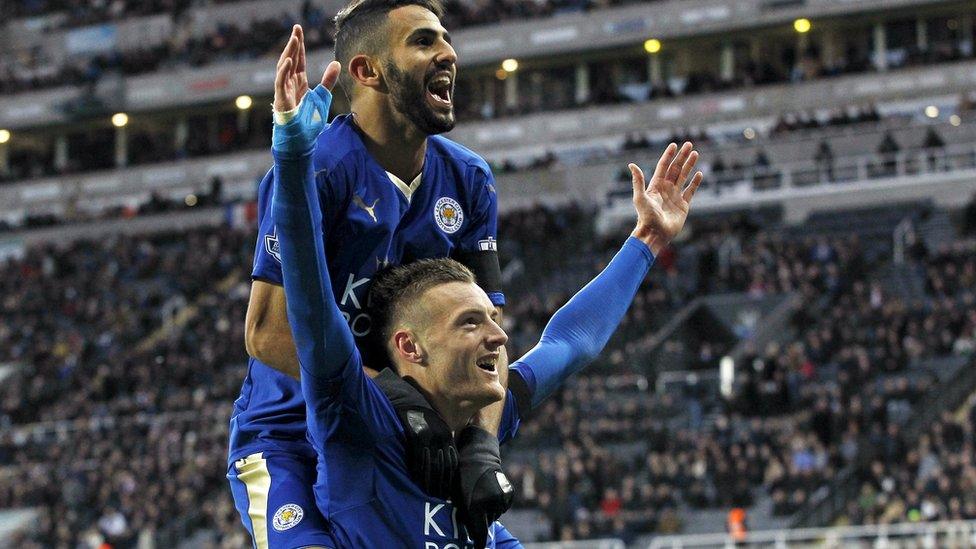 Jamie Vardy and Riyad Mahrez celebrating a goal