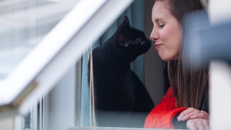 One of the photos in Nicky Ebbage's collection featuring Sian and Marmite the cat