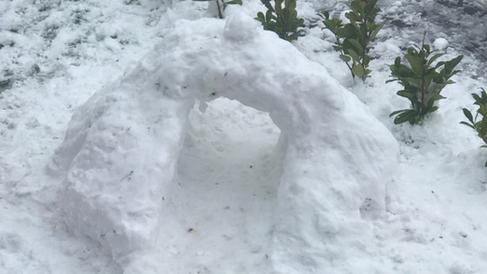 A fort made out of snow