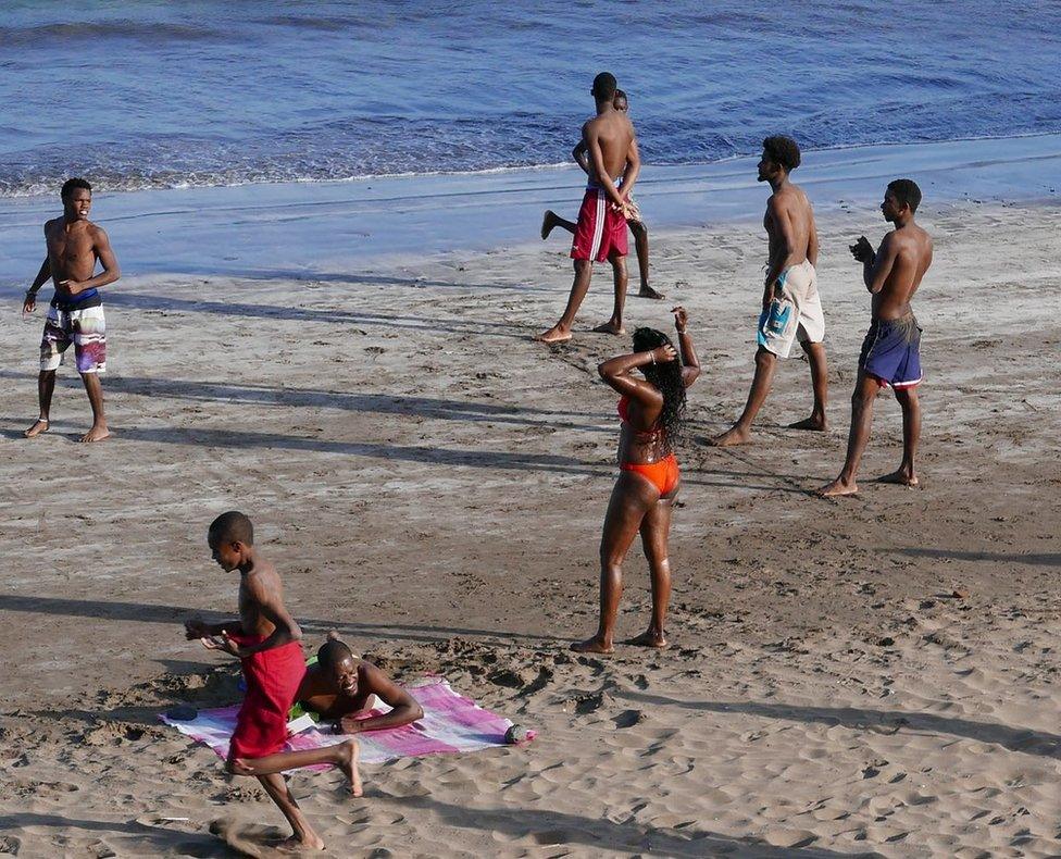 Youngsters playing on a beach in Cape Verde.