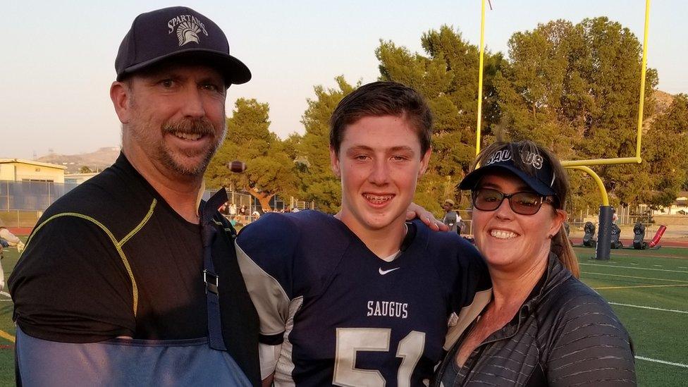 About one month after the shooting. Andrew Dahring with wife Nancy and our youngest son Trevor.