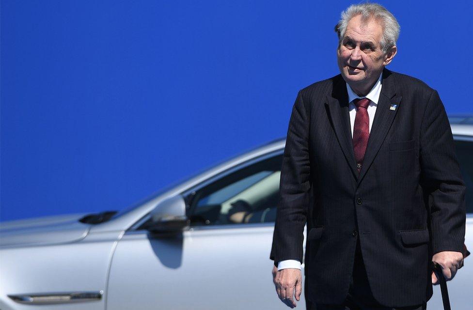 Czech President Milos Zeman arrives for a summit in Brussels on 25 May, 2017