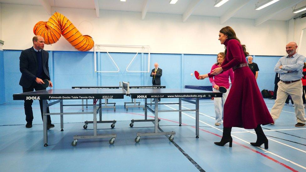 The Duke and Duchess of Cornwall playing table tennis