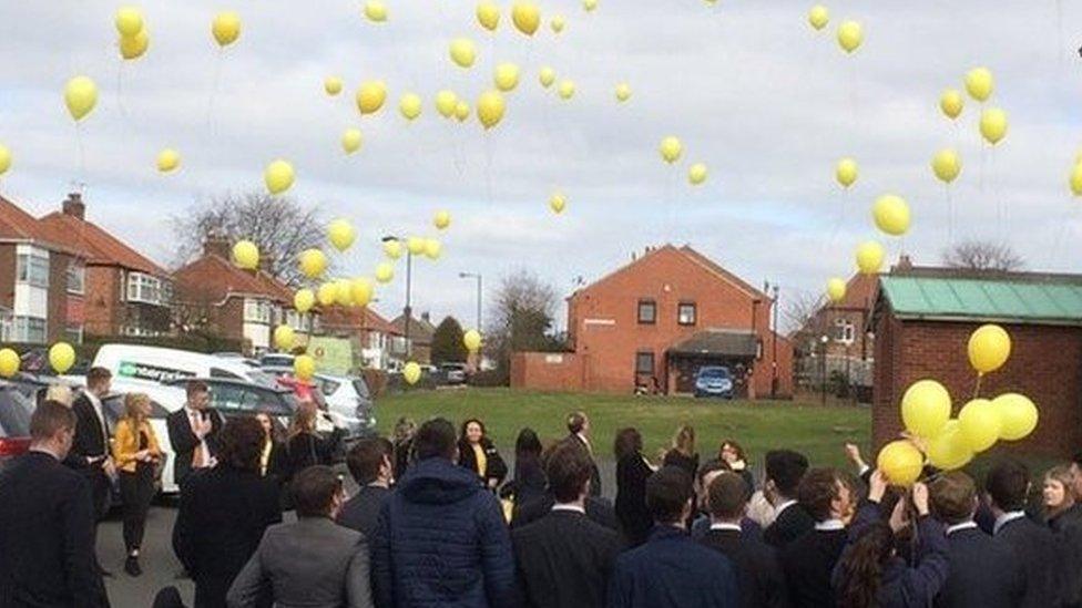 Balloons being released after Charlie Pope's funeral