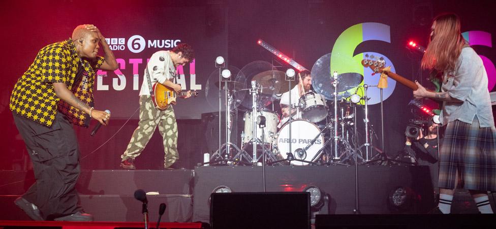 Arlo Parks on stage at the BBC 6 Music Festival in Manchester