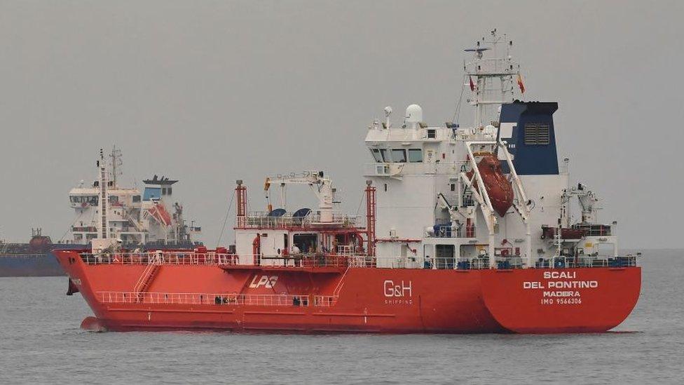 An LPG tanker ship off the coast of Spain