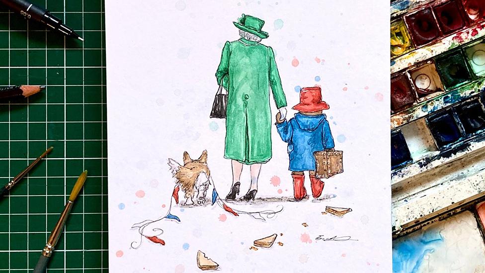 Queen and Paddington Bear drawing