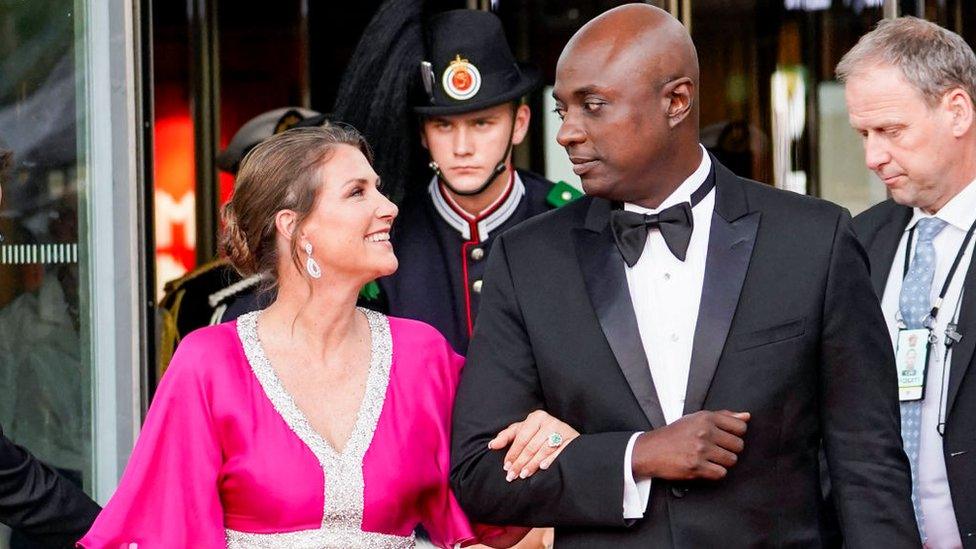 Princess Märtha Louise of Norway and her fiancé, self-professed shaman Durek Verrett, arrive at a celebration in Oslo