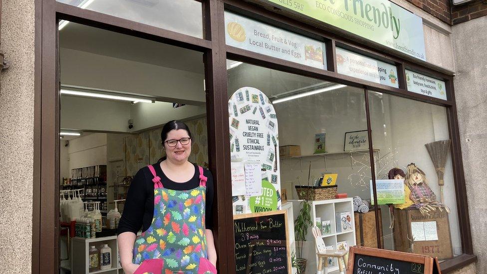 Kirsty Scott standing in the doorway of her shop, Forest Friendly