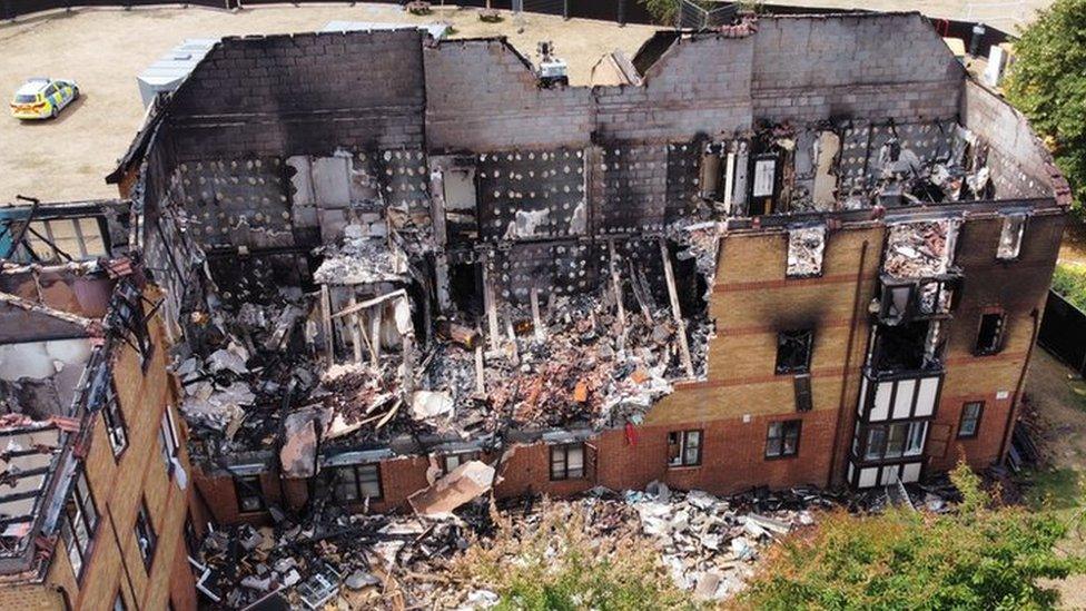 Redwood Grove destroyed building