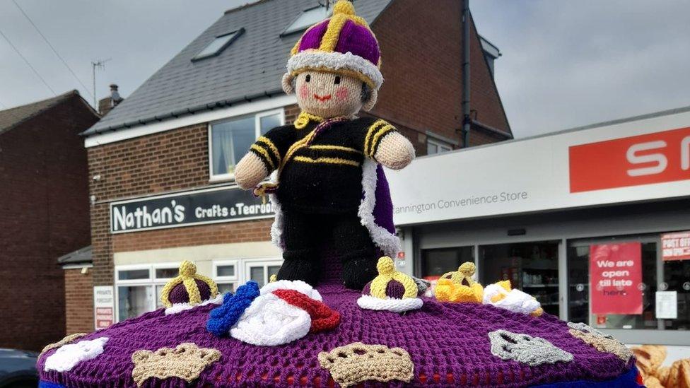 Crocheted King Charles III in Stannington, South Yorkshire