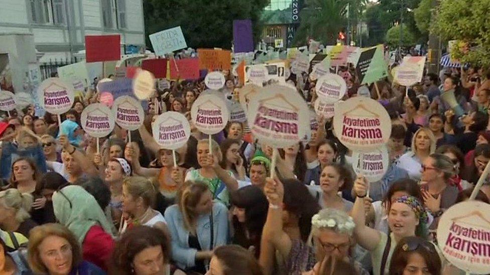 Women in Turkey protest against the country's conservative dress code