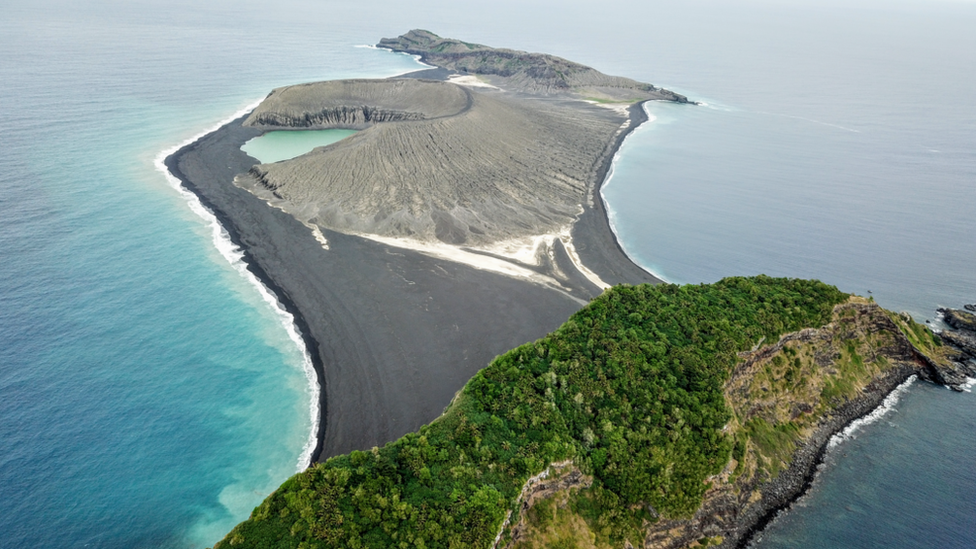 Hunga Tonga Hunga Ha'apai as seen from a drone